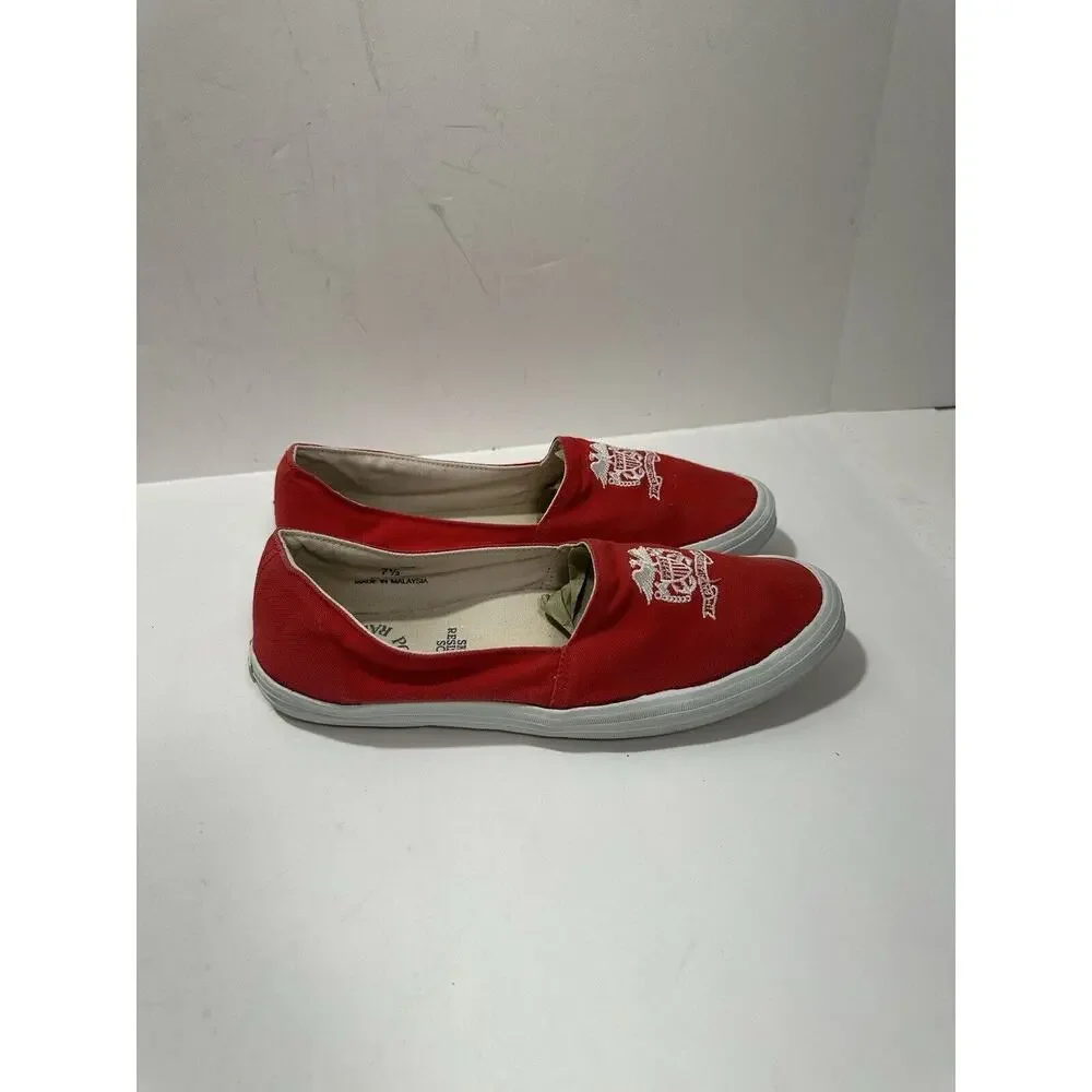 Polo Ralph Lauren Slip-On Red Canvas Casual Shoes Women Logo W142384 Sz 7.5 READ